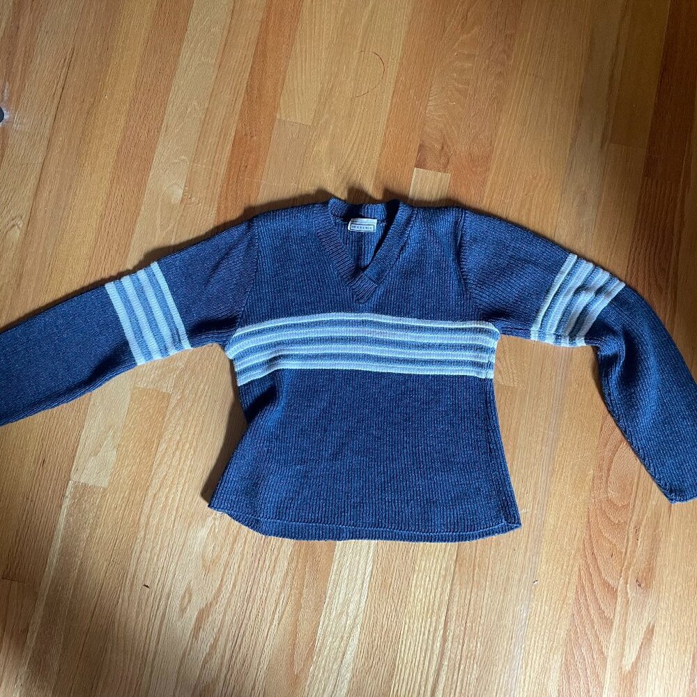 In Charge Vintage Blue and White Striped V-neck sweater Womens S